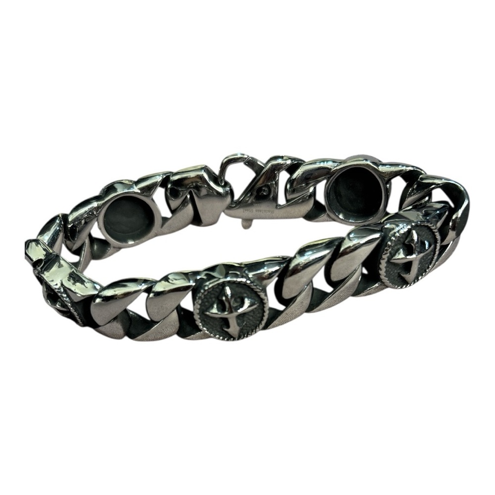 Vintage Stainless Steel Men’s Cross Curb Chain Link Bracelet Size 8 1/2 Unisex